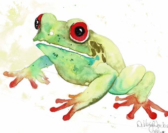 ORIGINAL Watercolor Frog Tutorial floral Painting kit / Home Decor / Fun wall Decor / watercolor tutorial /Art of the Day