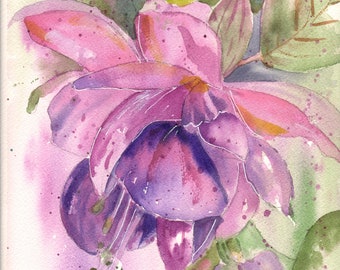 Fuchsia Watercolor / original 9X12 / wall art