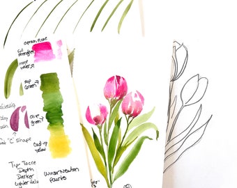 DIGITAL ONLY- Tulips  Watercolor Worksheets on YouTube