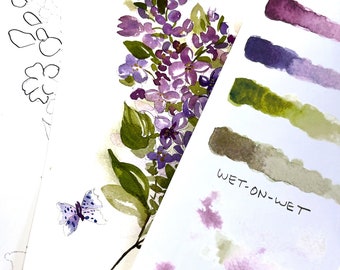 DIGITAL ONLY- Delphinium Watercolor Worksheets on YouTube