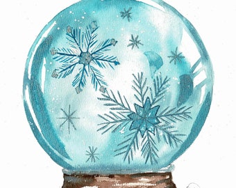 ORIGINAL Watercolor Snowglobe / Tutorial Painting kit /Fun wall Decor /  original  /watercolor tutorial /Art of the Day