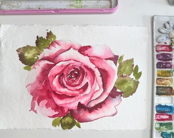 Rose watercolor / original 10X7 / wall art