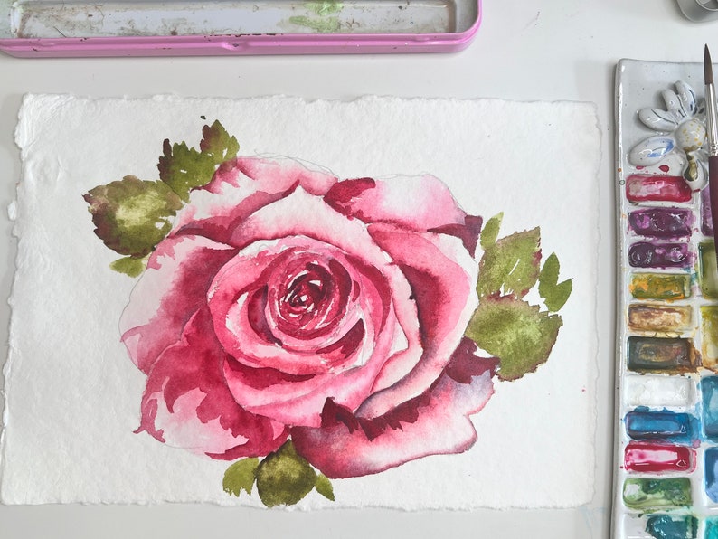 Rose watercolor / original 10X7 / wall art image 1