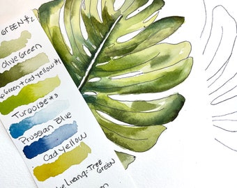 DIGITAL ONLY- Tropical Palm (Philodendron) Watercolor Worksheets on YouTube
