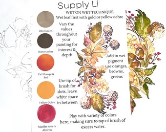 ORIGINAL Watercolor Fall Foliage  Tutorial Painting kit /Fun wall Decor /  original  /watercolor tutorial /Art of the Day