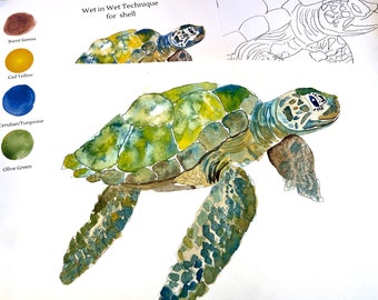DIGITAL ONLY- Sea Turtle Watercolor Worksheets on YouTube