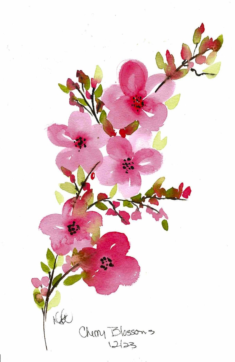 NUMÉRIQUE UNIQUEMENT Feuilles de travail à l'aquarelle sur les fleurs de cerisier sur YouTube image 1