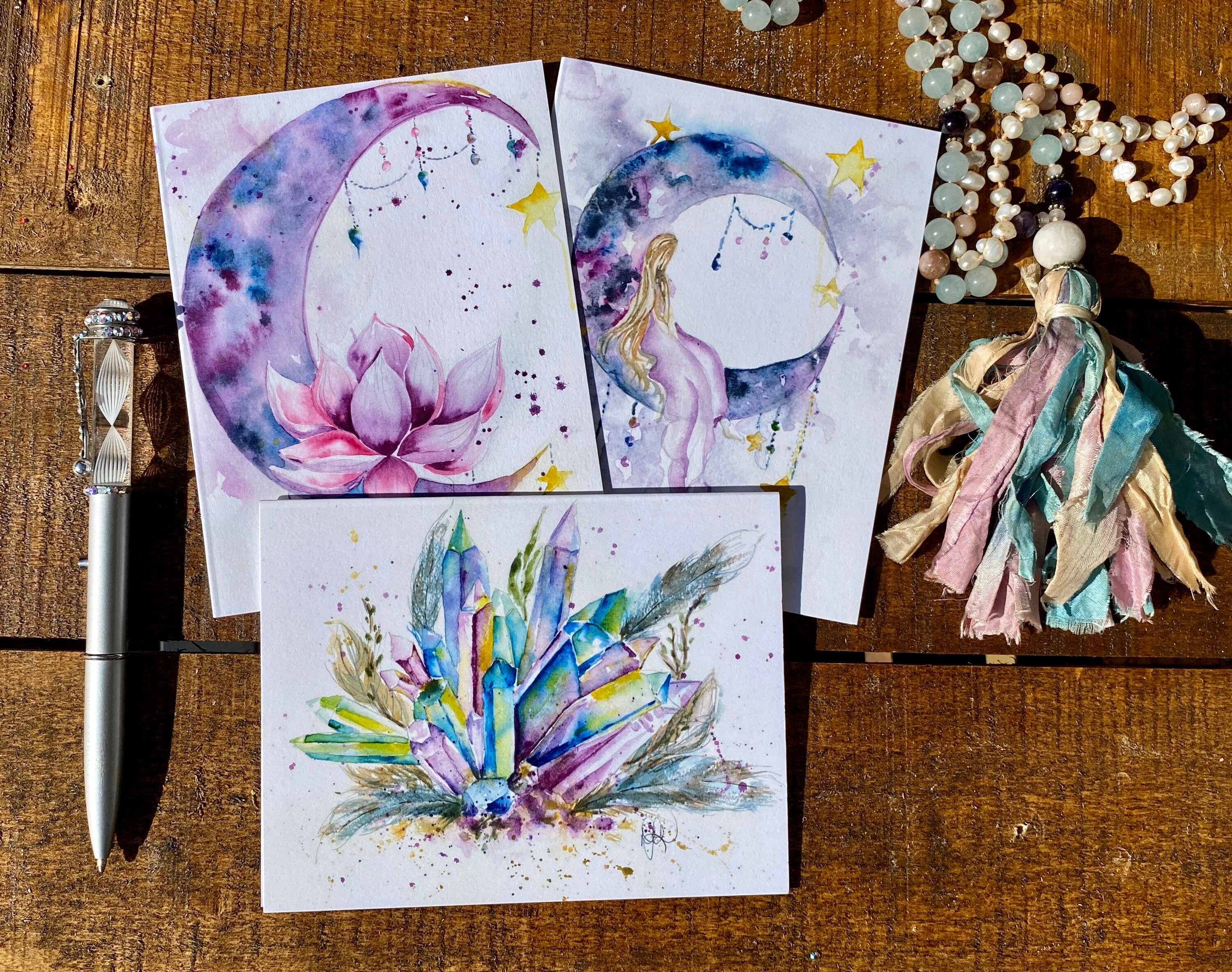 Crystals / cards gift set / cards set / stationery / Etsy