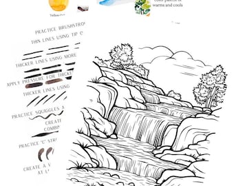 DIGITAL ONLY- Waterfall, Stream  Watercolor YouTube Companion Worksheets