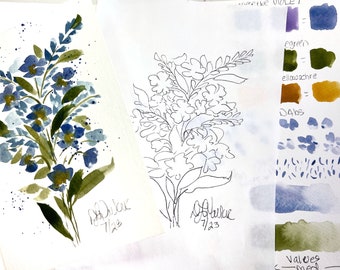 DIGITAL ONLY- Blue Wildflowers Watercolor Worksheets on YouTube