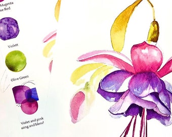 DIGITAL ONLYONLY - Fuchsia Explosion Watercolor Worksheets on YouTube