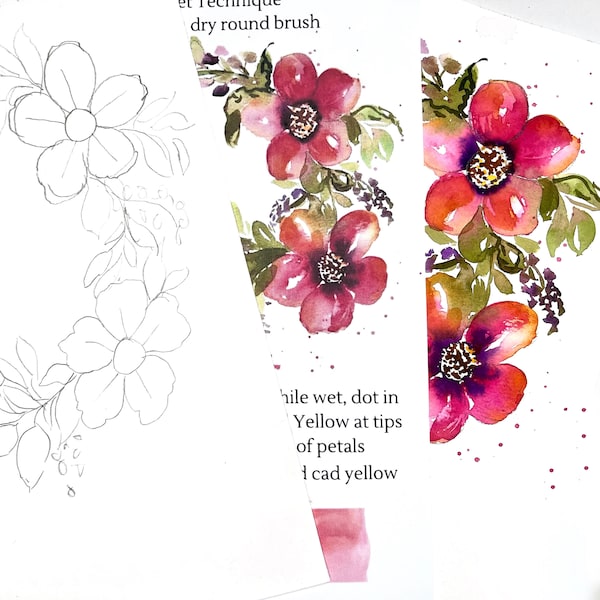 DIGITAL ONLY- Three Flowers - "S" Composition  Watercolor Worksheets on YouTube