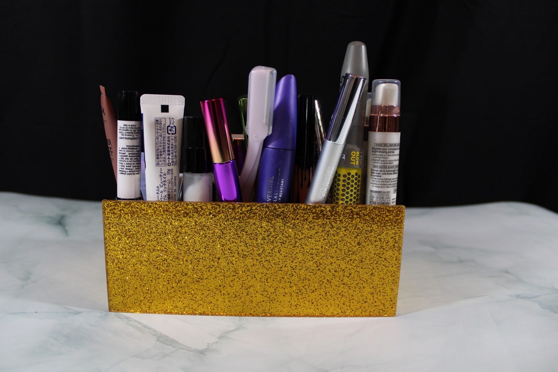 Gold Glitter Makeup Organizer Acrylic Makeup Organizer Etsy Australia
