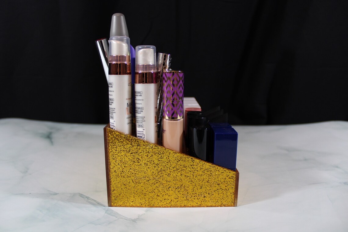 Gold Glitter Makeup Organizer Acrylic Makeup Organizer Etsy Australia