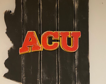 Arizona Christian University pallet sign on Arizona state shape