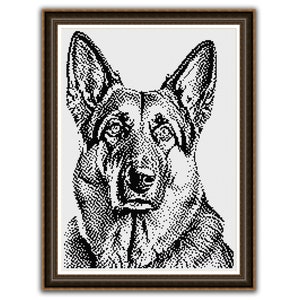German Shepherd  Monochrome Cross Stitch Pattern