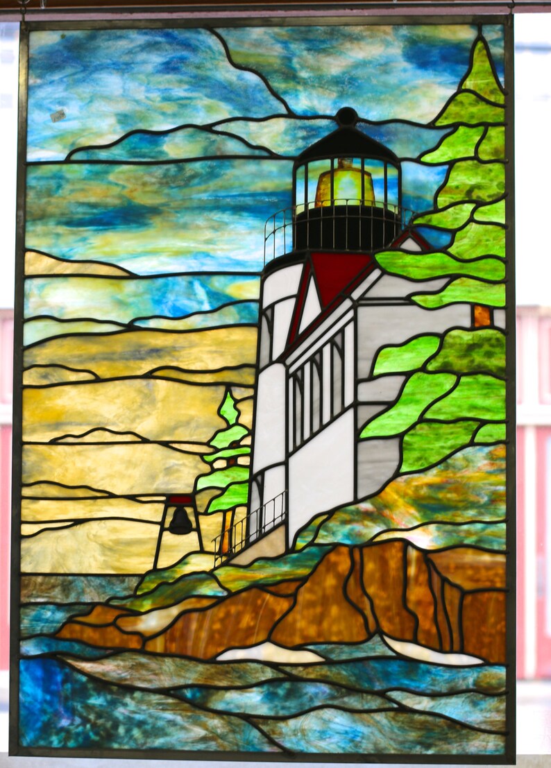 Stained Glass Lighthouse Panel