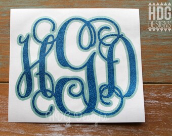 Monogram Decal - Glitter Decal - Yeti Decal - Vinyl Decal - Monogram sticker - RTIC Decal - Car Decal - Monogrammed decal - decals