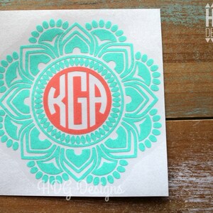 Yeti Decal Mandala decal Monogram decal Yeti Tumbler decal Yeti Mandala Sticker Monogram sticker Flower Decal Custom Decal image 1