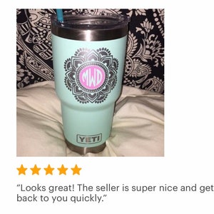 Yeti Decal Mandala decal Monogram decal Yeti Tumbler decal Yeti Mandala Sticker Monogram sticker Flower Decal Custom Decal image 5