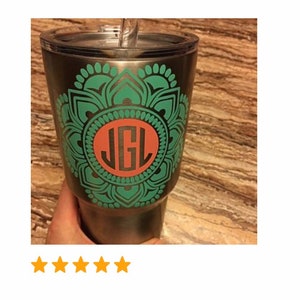 Yeti Decal Mandala decal Monogram decal Yeti Tumbler decal Yeti Mandala Sticker Monogram sticker Flower Decal Custom Decal image 7