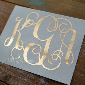 Gold Monogram Decal Gold Foil Monogram Decal Monogram Sticker Monogram decal Yeti decal Yeti Sticker Wedding decal car decal afbeelding 2