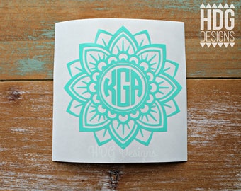 Monogram Decal Flower Decal Floral Vinyl Decal Mandala Decal Yeti decal Monogram Sticker  Vinyl Car Decal Yeti Sticker Tumbler Decal