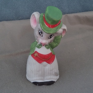 Vintage Mice hand bell ,Christmas bell ,Made by Jasco ,Mice figurines , 1970&#39;s Christmas décor, janetjcrafts