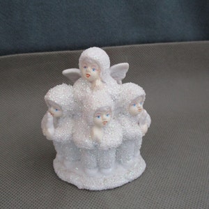 Vintage Angel figurine ,White Ceramic praying angels ,Sparkles ,Four Singing angels ,Christmas decoration ,Knick Knacks, janetjcrafts