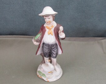 Vintage Boy Figurine, 1950s Boy with Duck, Taiwan Knick Knack