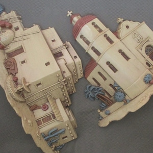 Vintage 1993 HOMCO 3291-2b  Southwest home interior Spanish  house and Church  3291 1b wall hanging  set of two houses janetjcrafts