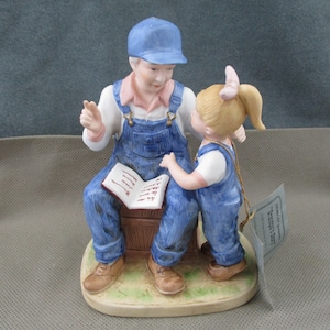 Homco Denim days ,Vintage 1985 Homco Denim Days &quot;Grandpa&#39;s Story&quot; #8894, Girl figurine ,Grandpa figurine