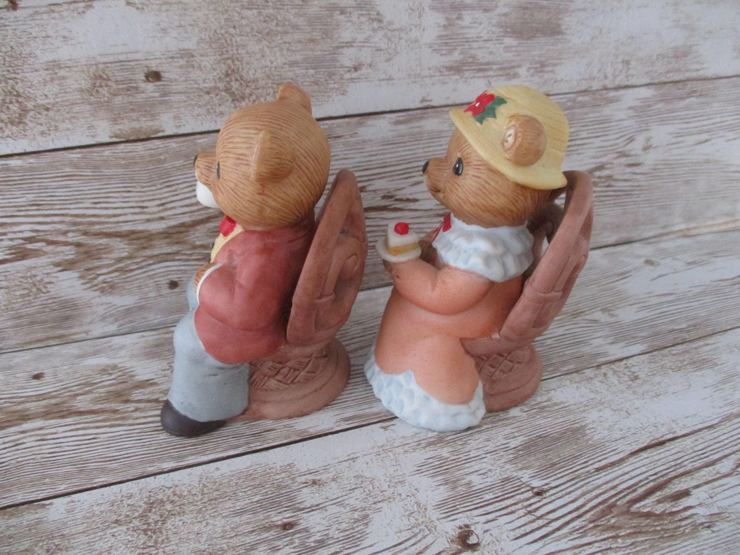 Vintage Homco Tea Time Bears # 1401 Sitting in Wicker Chair Set of