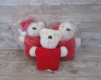 Avon red teddy bear 1987 Santa stuffed bear with red hat Christmas plushed bear set of 3 Christmas mini bear janetjcrafts