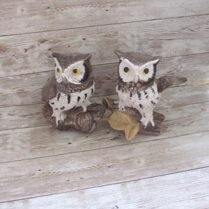 Home Interior porcelain owl set Homco 1411 figurine vintage barn owl brown white
