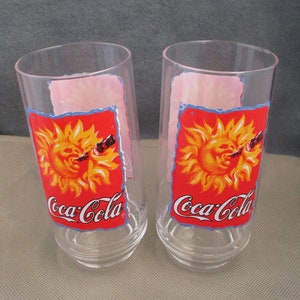 Vintage Coke Cola drinking glasses With sun flower 1995 Always Coca Cola tumbles Genuine Coca Cola Advertising  janetjcrafts