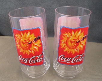 Vintage Coke Cola drinking glasses With sun flower 1995 Always Coca Cola tumbles Genuine Coca Cola Advertising  janetjcrafts