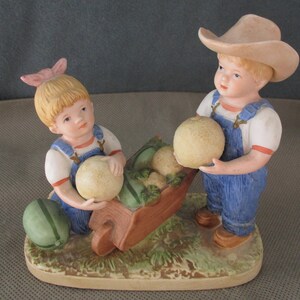 Vintage Denim Days ,1985 HOMCO #1512 ,Melon Patch ,Danny Debbie wheelbarrow ,Home Interior