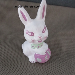 Vintagre Rabbit figurines ,1990&#39;s Rabbit with egg , Easter decoration , Nick knack Rabbits, janetjcrafts