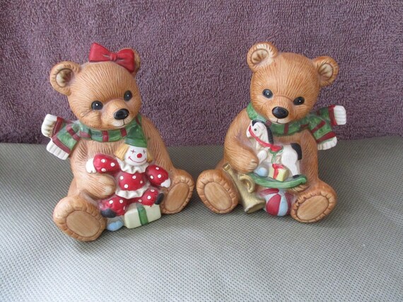 home interior christmas bear set homco 5251 porcelain etsy homco christmas bears