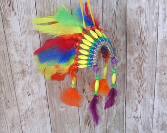 Beaded Feather Car Charm - Southwestern Style Rearview Mirror Hanging