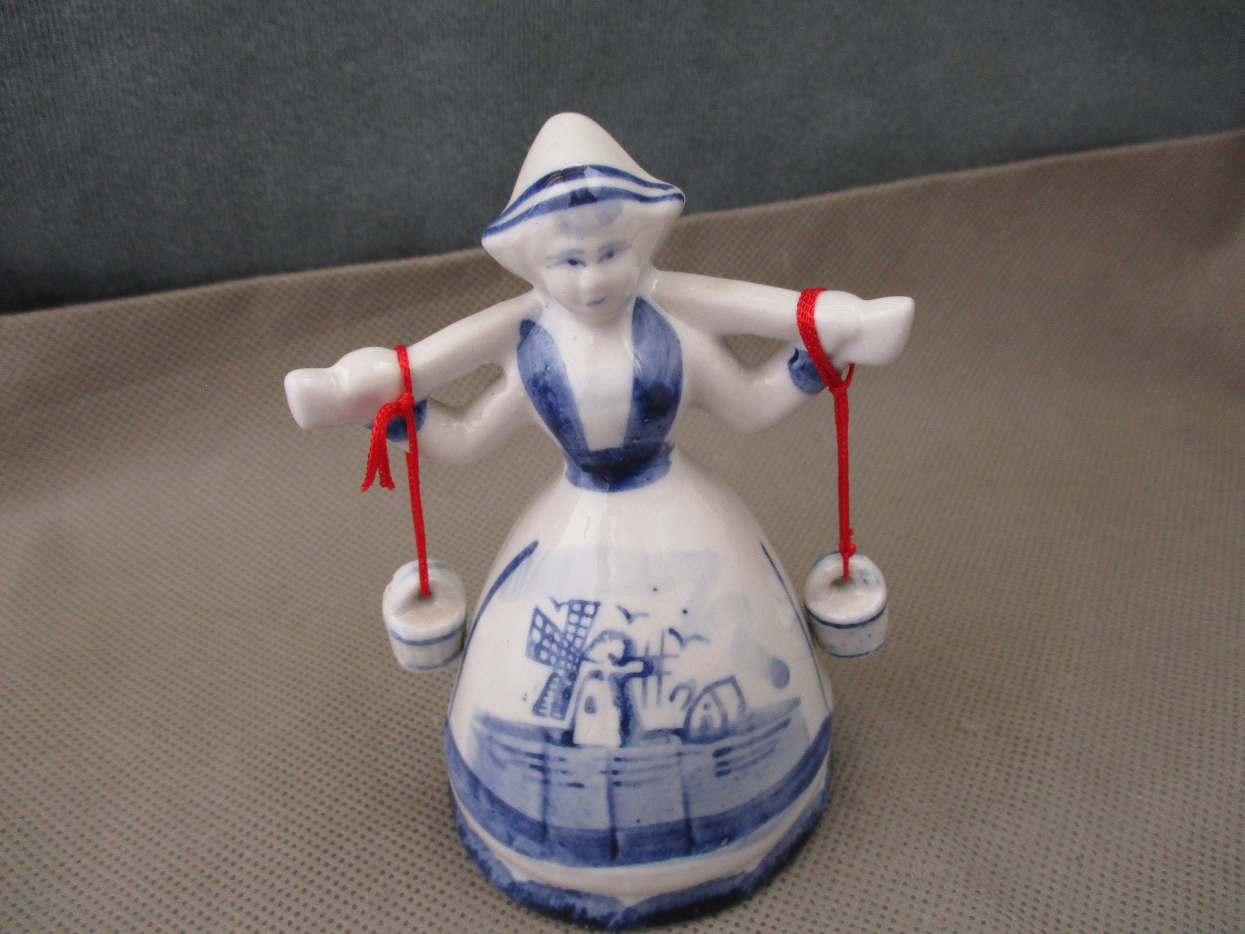 Vintage Dutch Girl Carrying Water Buckets, Porcelain