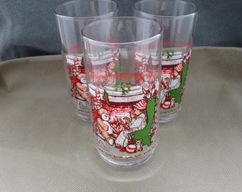 Vintage Hobbie Coke Christmas glasses set of three ,Limited edition American greeting drinking glasses 1980's janetjcrafts