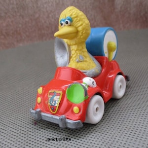 Vintage Big Bird ,Sesame street toys ,1987 Playschool die cast car  One -man-band, Miniature Toys ,Orange car Diecast janetjcrafts