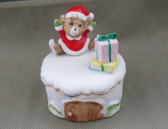 Vintage Homco Christmas Jewelry box, Trinket box with mouse  ,Homco  8904, Christmas figurine, Wedding ring box ,replacement JanetJcrafts