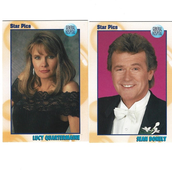 Vintage General Hospital soap opera trading cards , 1991 Star cards ,Sean Dnely ,Lucy Quartermaine, Two cards, janetjcrafts