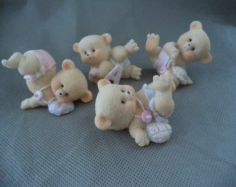 Vintage Teddy Bear babies ,Home Interior Kids bouncing baby bears , 1990's figurines, Baby shower gift, set of four ,janetjcrafts