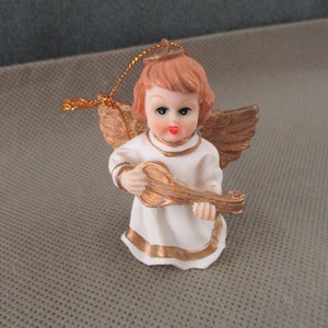 Vintage Christmas Angel ,Giftco Christmas Tree ornament, Porcelain Figurine ,Vintage Angel figurine with mandolin, Replacement janetjcrafts image 1