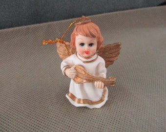 Vintage Christmas Angel ,Giftco Christmas Tree ornament, Porcelain Figurine ,Vintage Angel figurine with mandolin, Replacement janetjcrafts