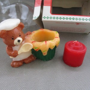 Vintage Jasco bear candle, Christmas friend ,Cup cake candle ,1980&#39;s bear figurine , Decoration Original box ,Brown bear ,janetjcrafts
